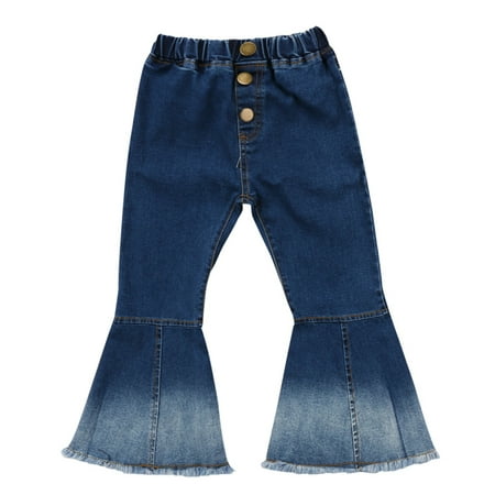 New Baby Kid Girls Wide Leg Bell Hem Denim Long Trousers Flare Pant 4-5 Year
