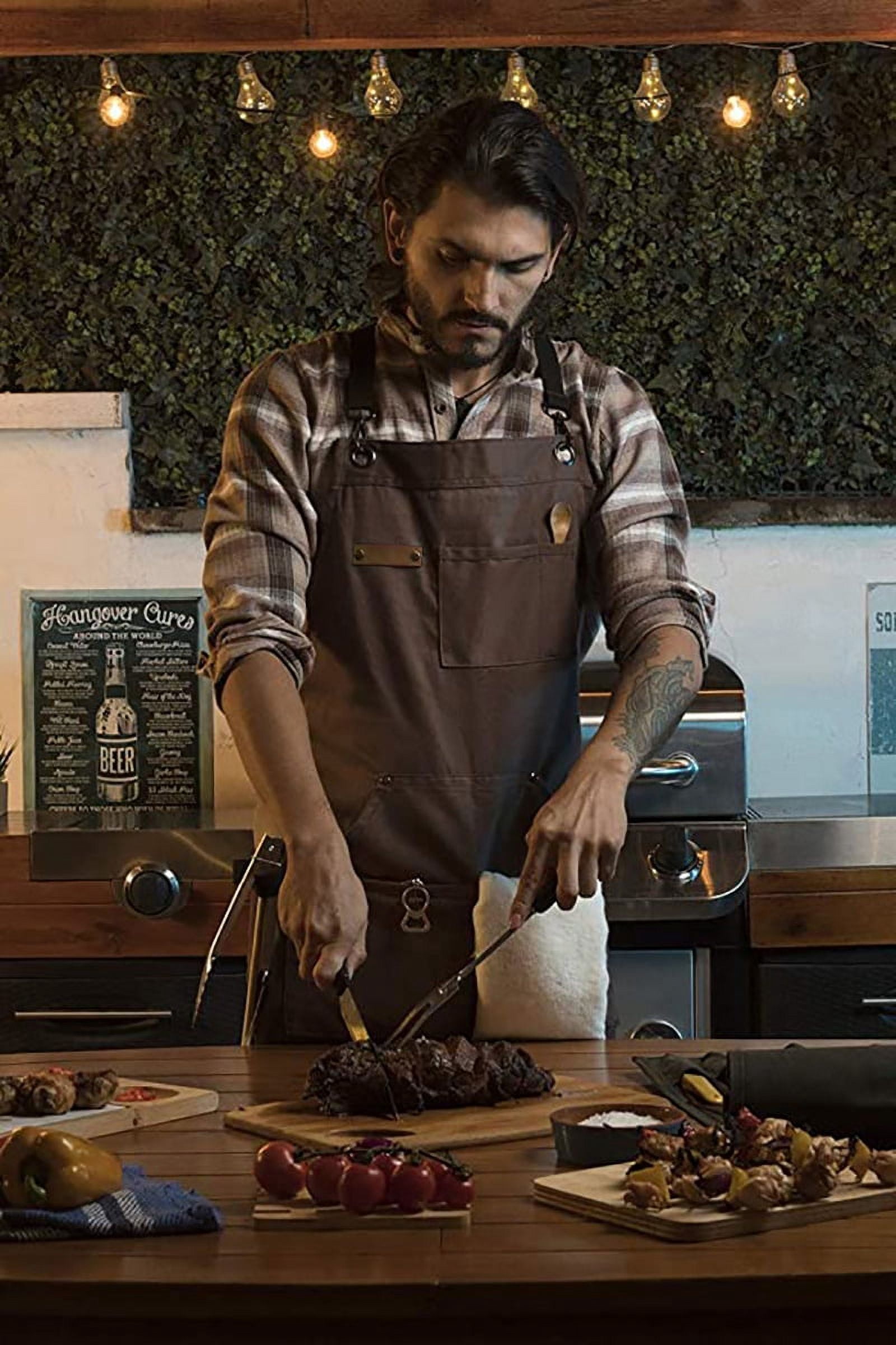 Work Apron for Men, Professional Chef Apron, 100% Cotton Canvas Cross Back Aprons with Pockets for Cooking, Grilling, BBQ, and Kitchen Work, Durable & Stylish Adjustable up to XXL
