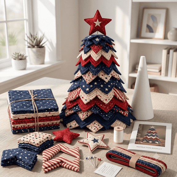 Americana Christmas Tree Quilt Kit,DIY Holiday Patchwork Sewing Craft Kit,Adult Beginner,Gifts for Quilting Lovers