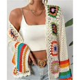 thumbnail image 3 of Cárdigans florales de ganchillo for mujer, cárdigan bohemio con abertura frontal, suéter, Tops de manga larga, moda Primavera Verano, 3 of 5