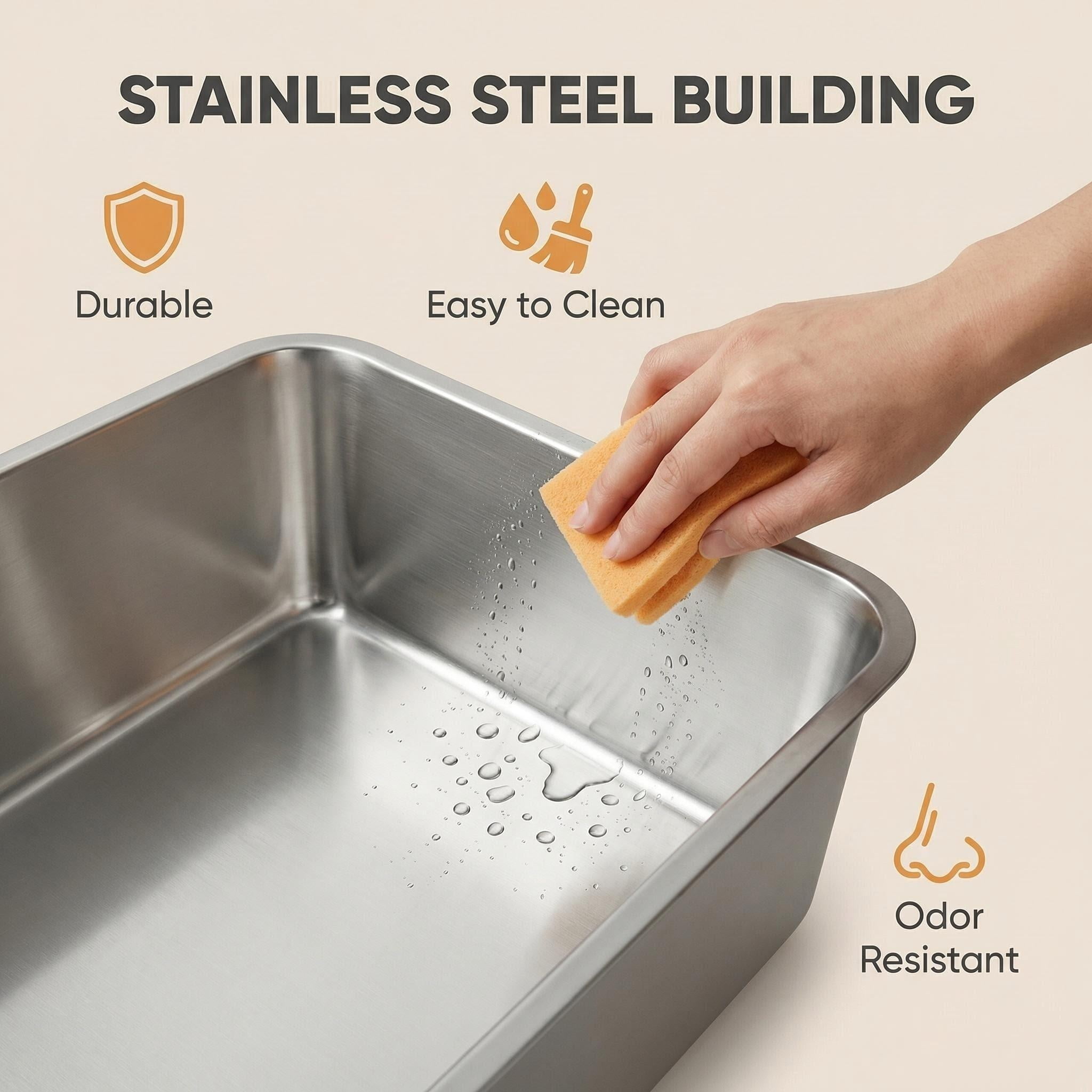 Stainless Steel Litter Box Extra Large, Bug Hull Open Top Cat Litter Box with High Sides, 23.6" x 15.6" x 8"