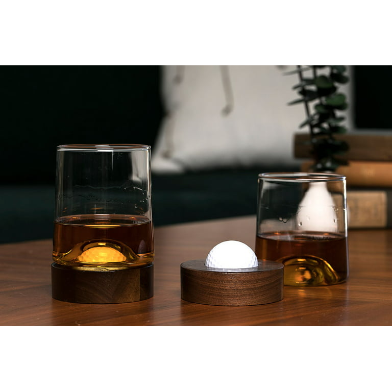 Golf Ball Whiskey Glasses w/ Real Golf Ball in Coaster (Set of 2), Patent  Pending, Unique & funny gift for men and women golfer