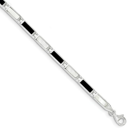 Mother Of Pearl Marcasite Bracelet - Sterling Silver 4 MM Fancy Onyx and Mother Of Pearl Bracelet, 7