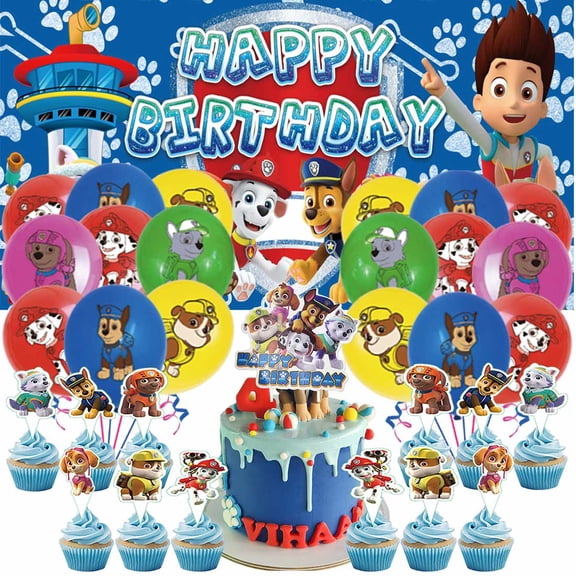 Paw Patrol Boy Party Decorations Set Kit Latex Balloons Birthday Decor Cake Topper Banner Backdrop Fans