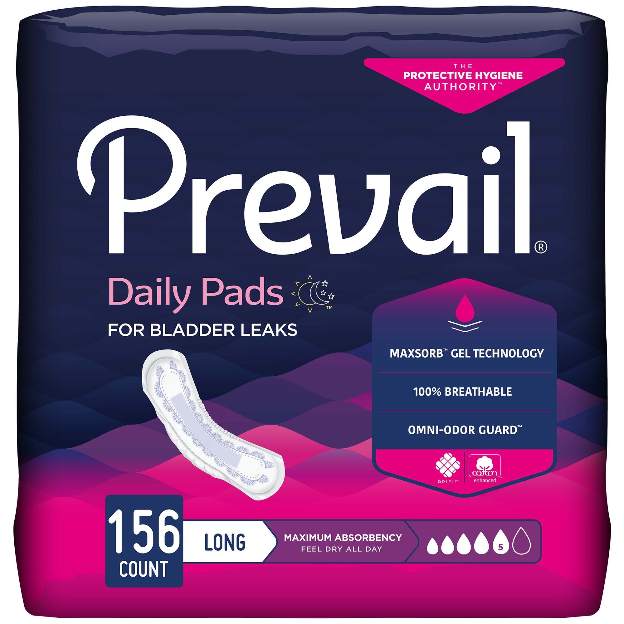 Prevail Daily Incontinent Pad 13" L Long Length PV-915/1, Maximum, 156 Ct