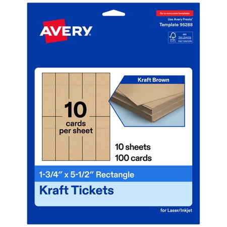 Avery 1-3/4" x 5-1/2" Rectangle Tickets, Kraft Brown, 100ct