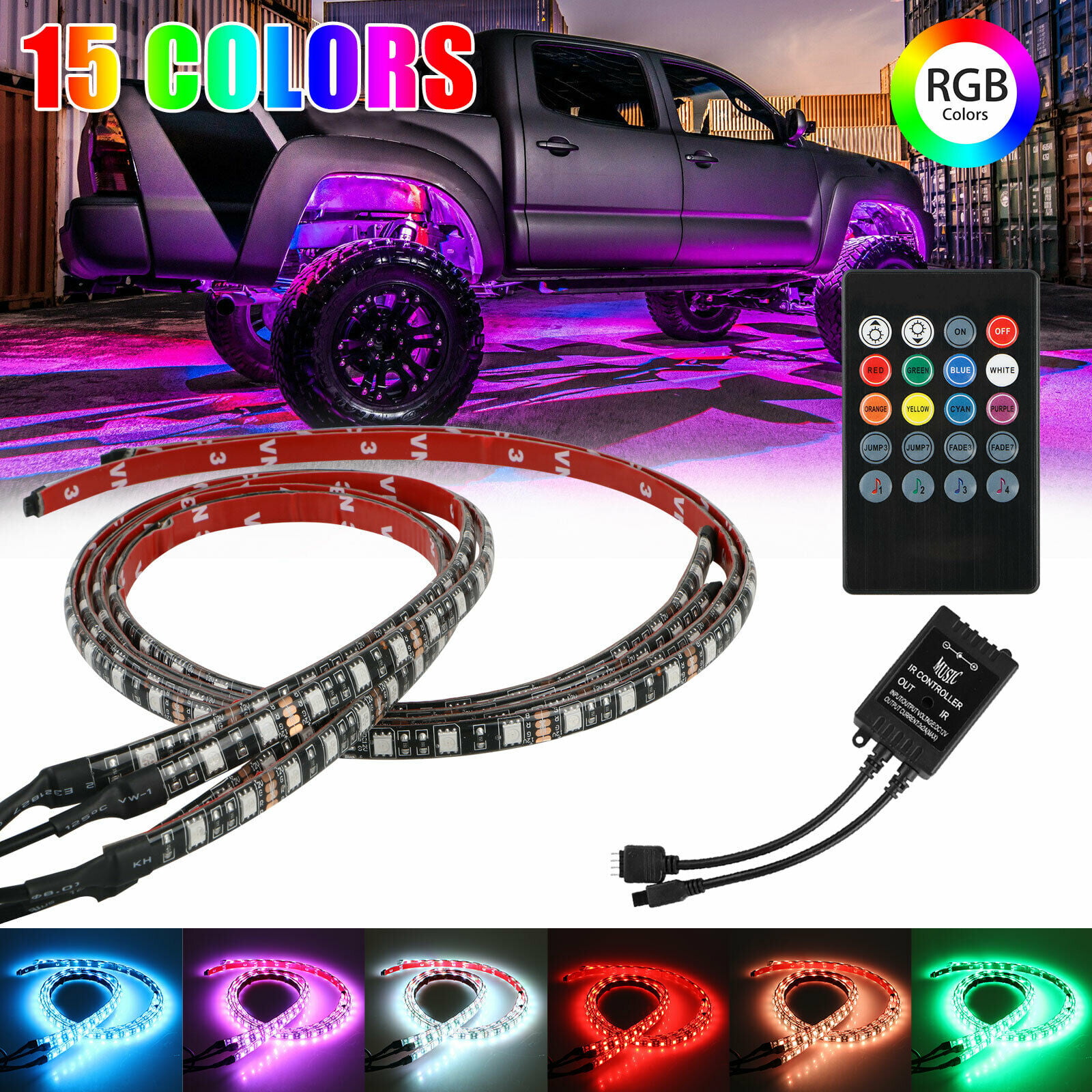 36" 48" 4X RGB Tube LED Car Underglow Neon Strip Light Kit APP Control For Ford 