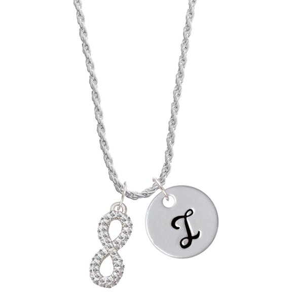 Delight Jewelry Silvertone Crystal Infinity Sign Silvertone Script Initial Disc - I - Charm Necklace, 20" 3"