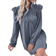 thumbnail image 2 of Vestido de Mujer de Larga con Cuello Alto Holgado y Costuras con Volantes Azul L, 2 of 9