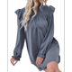 thumbnail image 2 of Vestido de Mujer de Larga con Cuello Alto Holgado y Costuras con Volantes Azul L, 2 of 9