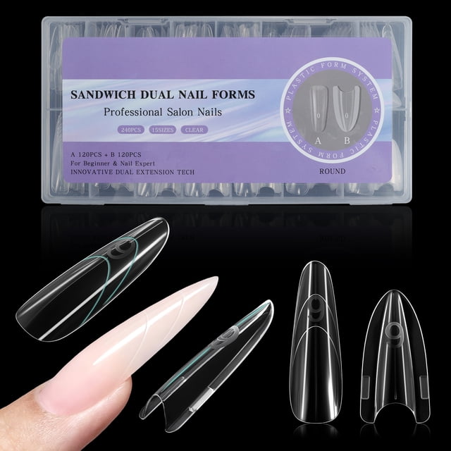 240pcs Sandwich Dual Nail Forms para Extensión Rápida de Uñas 15 Tamaños Reutilizables