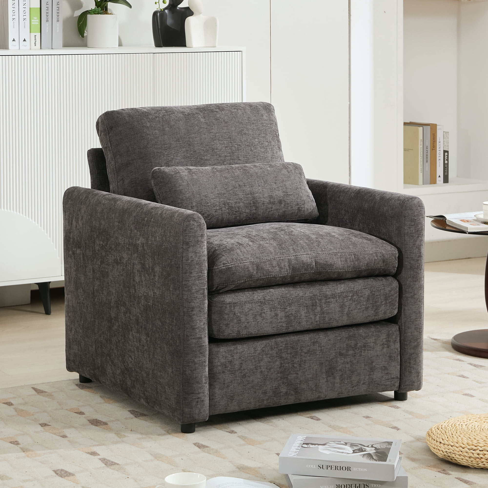 Leumius 31.9" Cozy Upholstered Armchair Oversized Comfy Cloud Sofa Double Cushion Single Sofa Plush Cushion Armchair for Living Room, Bedroom Grey