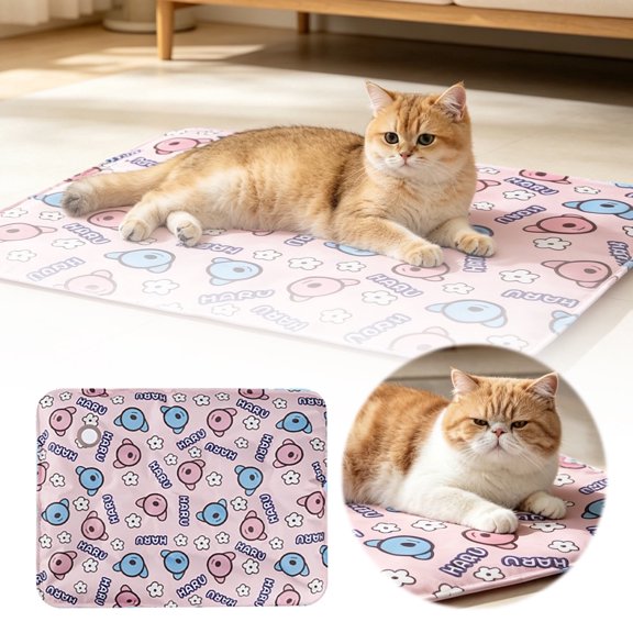 1200ml Water Refillable Gel Pet Cooling Mat 60×50cm, Cute Cartoon Bear Print Reusable Summer Ice Pad No Freezer Needed, Soft Cloth Waterproof Sleeping Mat for Cats Small Medium Dogs Hot Season Rest