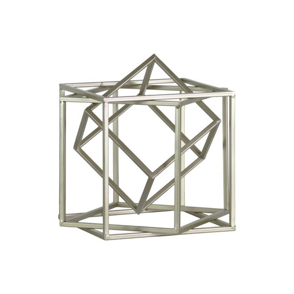 Sculpture Abstraite en Cube de Métal en Finition Argent