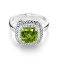 thumbnail image 3 of Gem Stone King 925 Sterling Silver Green Peridot Engagement Ring for Women (2.45 Cttw, Cushion Cut 8MM, Gemstone Birthstone, Available in Size 5,6,7,8,9), 3 of 5