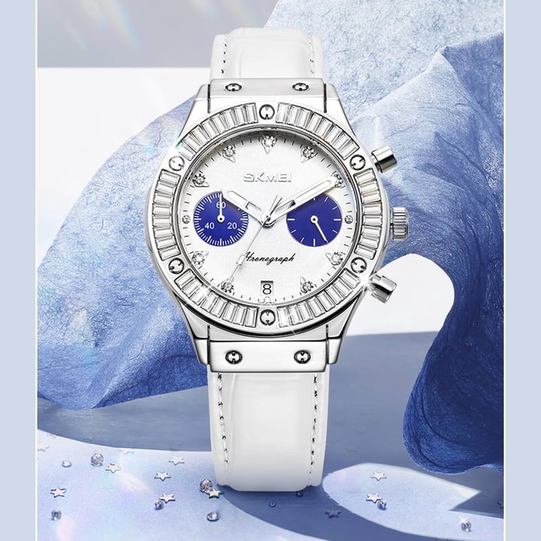 Women\'s All White Analog Quartz Crystal Rhinestone Bezel Waterproof Wrist Watch Amazon.com: Gosasa Luxury Women main image 2
