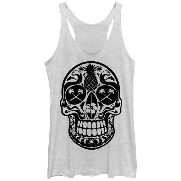 Women's Lost Gods Beach Skull  Racerback Tank Top White Heather Medium