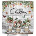 thumbnail image 4 of Christmas Floral Shower Curtain for Bathroom, Vintage Rustic Christmas Green Red Floral Flowers Butterfly on Barn Wood Shower Curtain Set, Christmas Shower Curtains with Hooks, 72X72in, 4 of 4