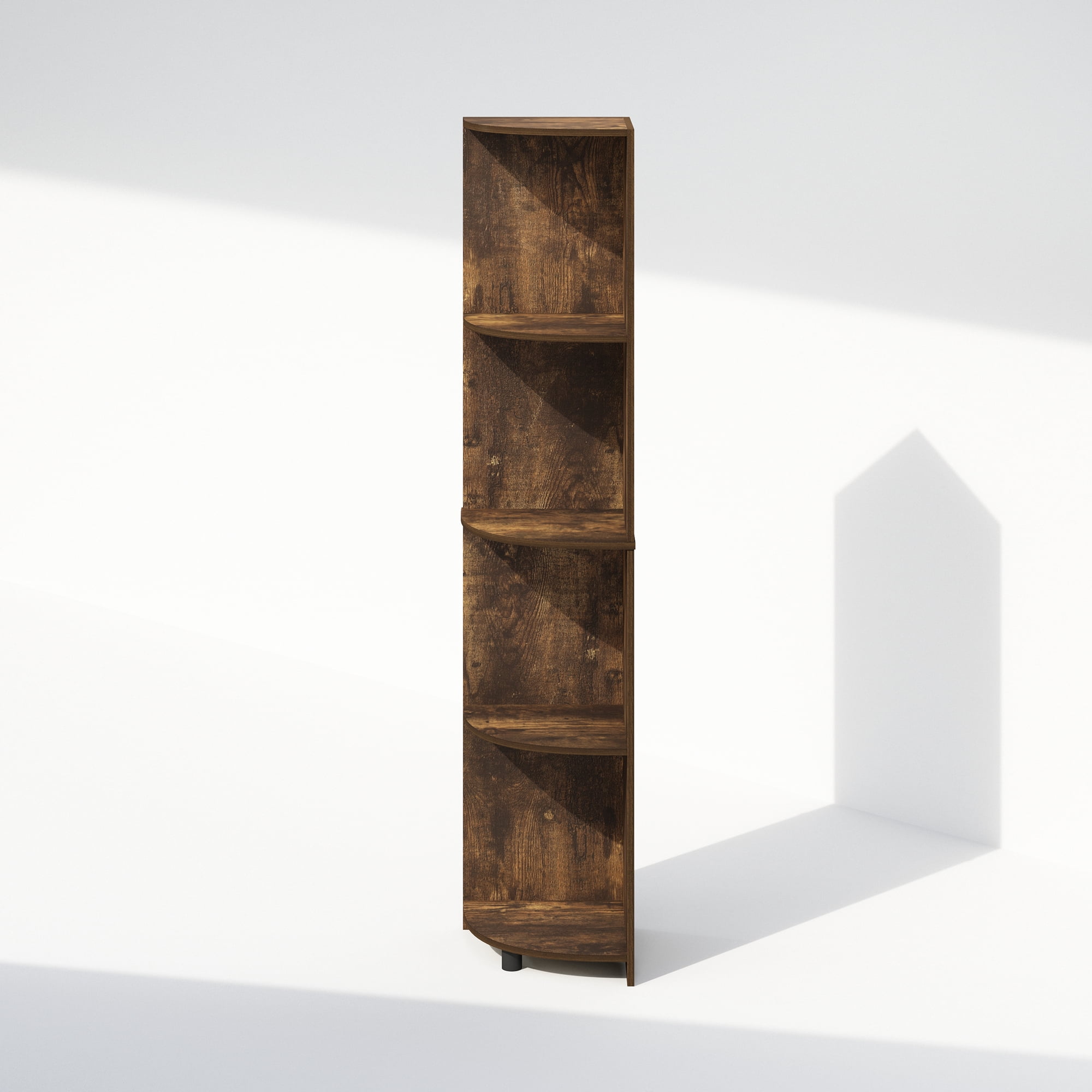 Furinno Basic 4-Tier Corner Multipurpose Standing Shelf, Amber Pine