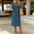 thumbnail image 5 of Guieoi Womens Dresses Plus Size Loose-Fit Summer Fashion Cotton-Linen-Look Dress with Lapel Short Sleeves and Long Hem Blue M, 5 of 6