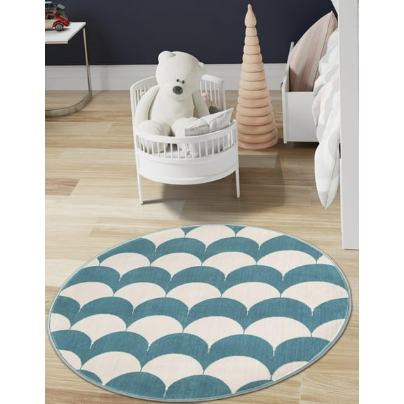 Unique Loom Whimsy Kids Collection Area Rug - Arches (5' 3" Round Sky blue/Ivory)