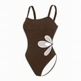 thumbnail image 4 of mgoYE Women One Piece Swimsuit Mesh Modest Tummy Control Cutout Bathing Suit Swimwear(Brown,L), 4 of 9