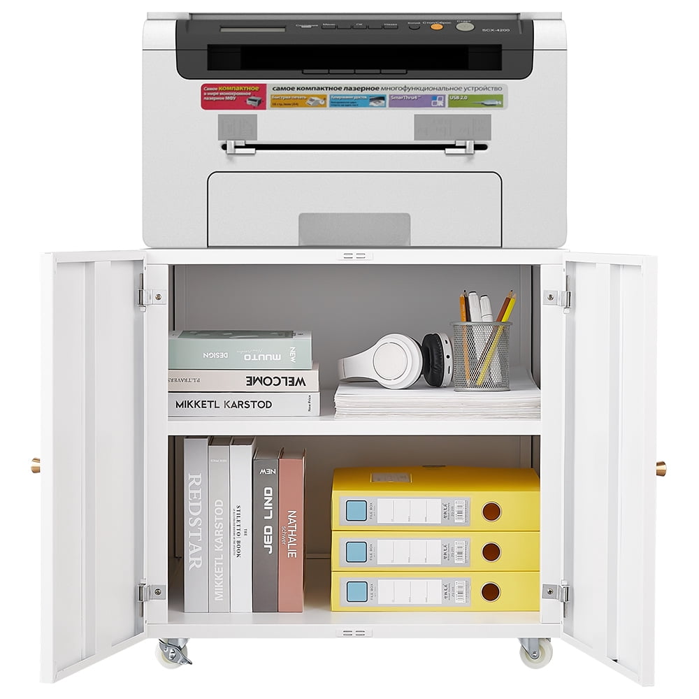 Tzou Steel Printer Cabinet with Wheels - Mobile Printer Stand with Adjustable Shelf & Storage for Home Office, Compact File Cabinet for Small Spaces