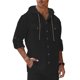thumbnail image 4 of Ceisia Men's Regular Fit Cotton Linen Blend Hooded Roll-Tab 3/4 Sleeve Solid Color Casual Shirt Gifts, 4 of 9