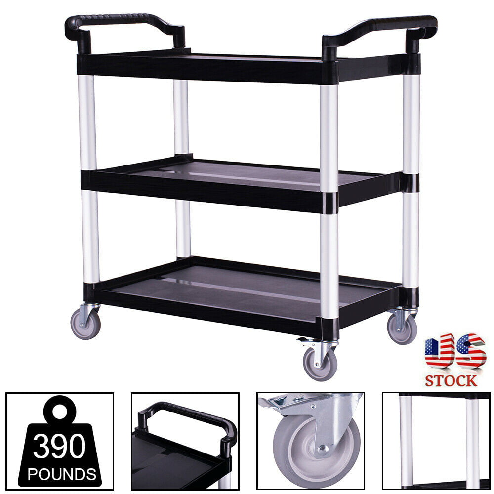 3 Tier Utility Foldable Push Rolling Trolley Cart Dining Serving Bar Storage Car 