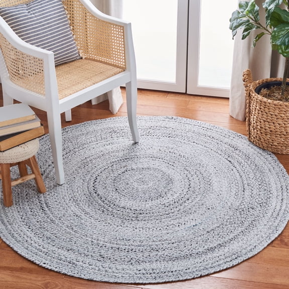 SAFAVIEH Braided Aristotle Solid Polyester Reversible Area Rug, Silver, 3' x 3' Round