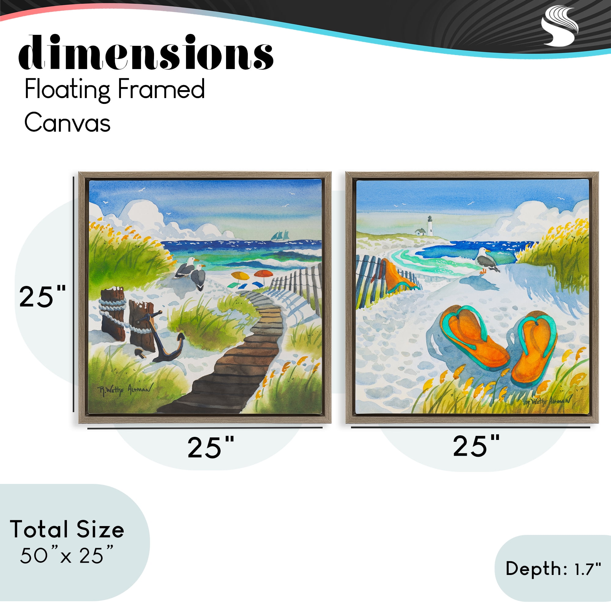Stupell Industries Boardwalk Through Beach Scenery 2 Piece Brown Framed Floater Canvas Set, design by Robin Altman