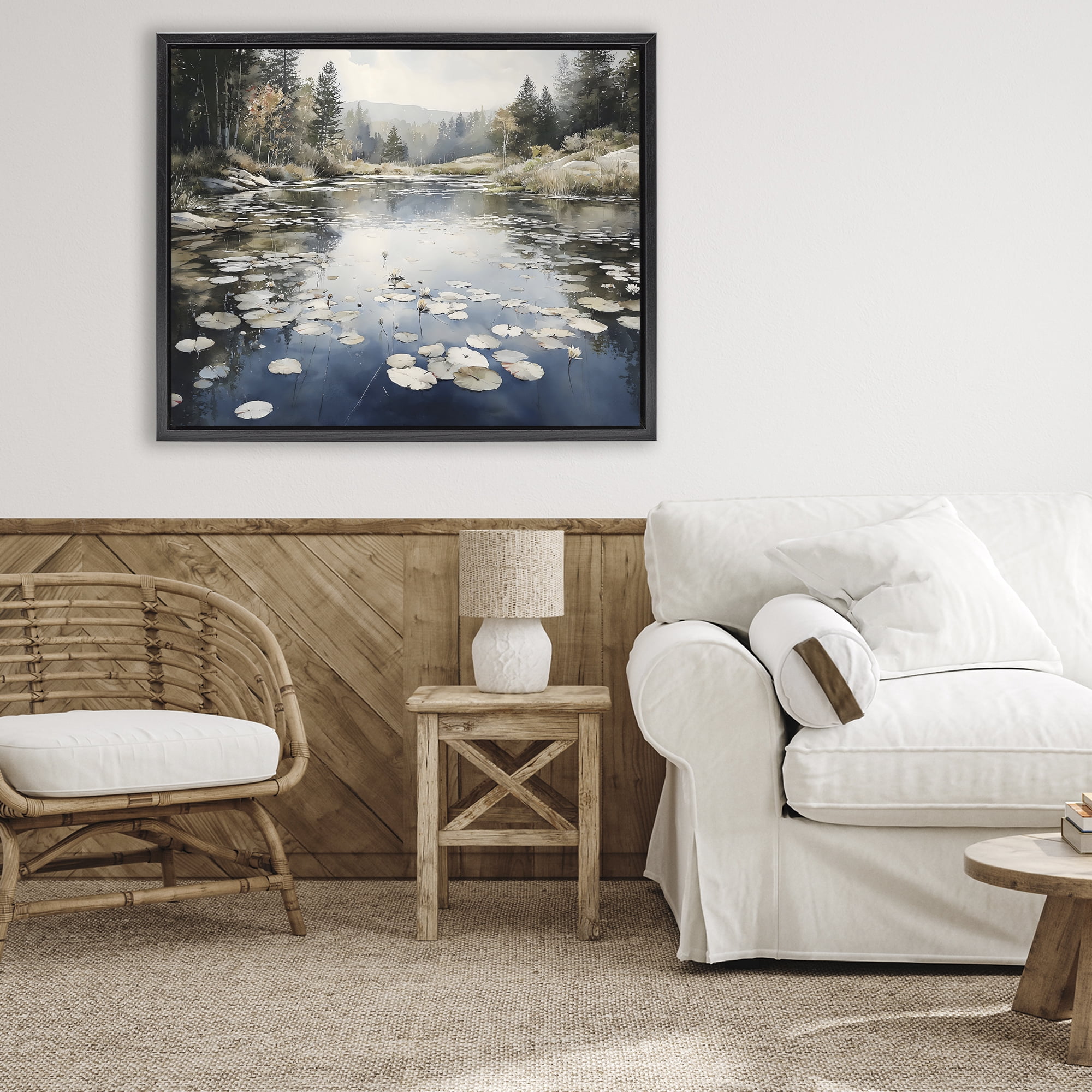 Stupell Industries Still Pond with Morning Reflections Black Framed Floater Canvas Wall Art, design by Franklyn Gregory