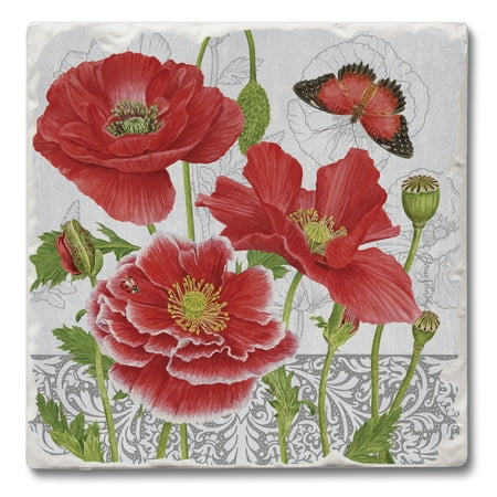 

CounterArt Poppies Single Absorbent Stone Tumbled Tile Coaster Made in the USA