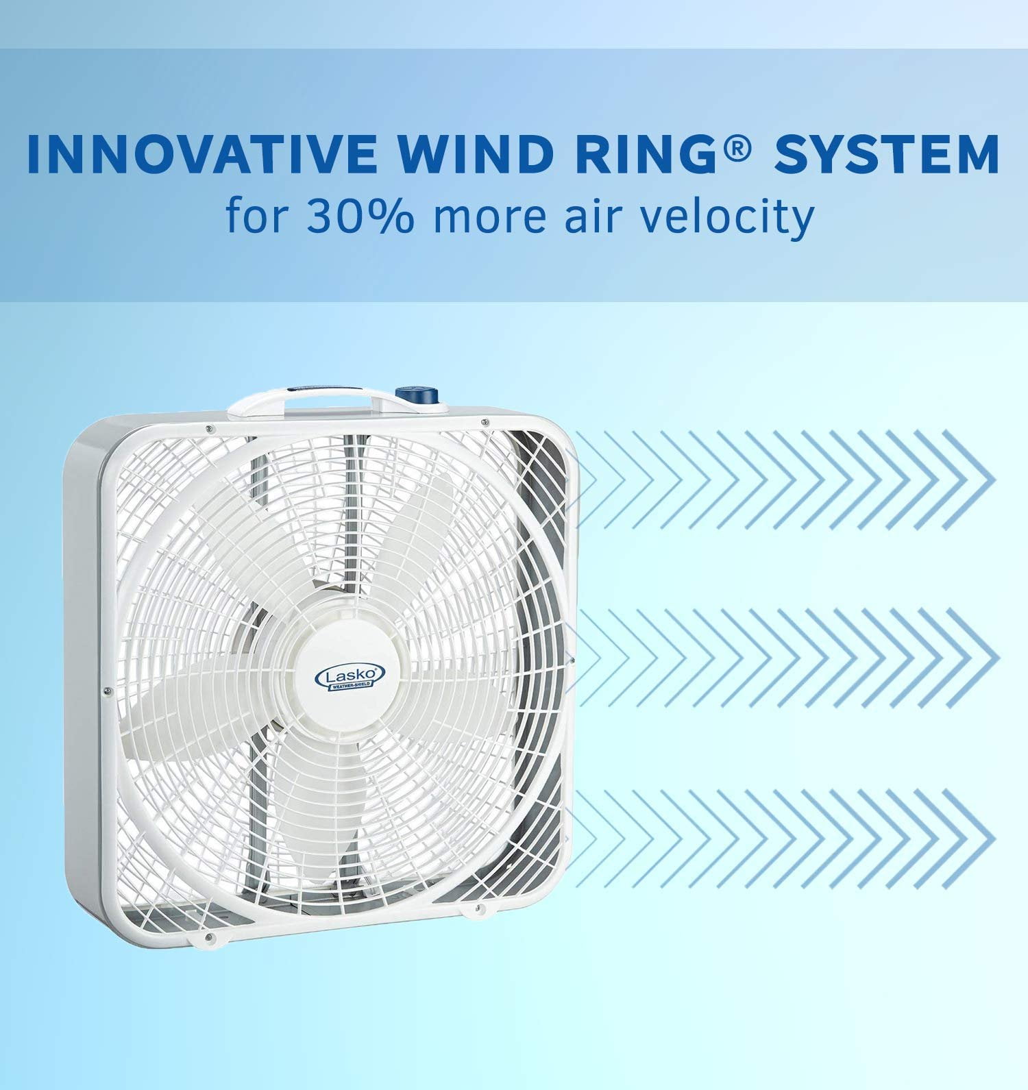 Lasko Weather-Shield Performance Box Fan 3720 - Wind Ring System, 3 Speeds - 20 Inch