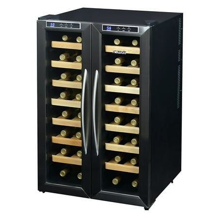 Thermoelectric Wine Cabinet - NewAir 32-Bottle Dual-Zone Thermoelectric Wine Refrigerator, Stainless Steel and Black