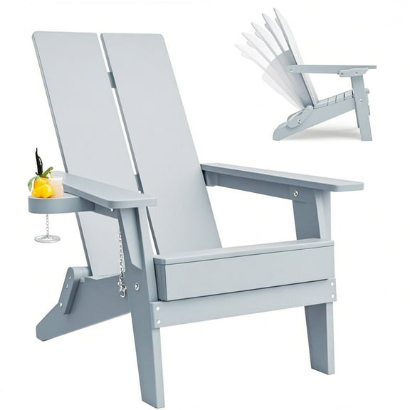Plastic Adirondack Chair Folding Lawn Chaise Chair with Cup Holder,for Outdoor Balcony Garden