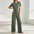 thumbnail image 4 of Bosfbaoi Two Piece Sets for Women Short Sleeve Crew Neck T‑Shirt High Waist Drawstring Wide Leg Pants Casual Loungewear Sets, 4 of 9