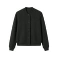 thumbnail image 6 of ITSAME Womens Button Down Coat Stand Collar Solid Color Long Sleeve Fall Winter Baseball Jacket Black Size XL, 6 of 7
