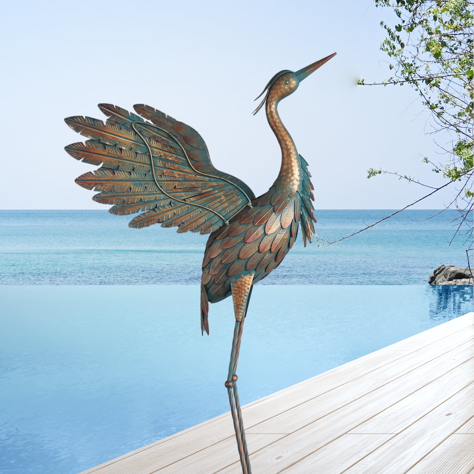 Crane Outdoor Decor Statue, Heron Garden Statue Metal Yard Art Outdoor Decoy, Garden Sculptures & Statues for Yard/Lawn/Pond/Outdoor Decoration, 1Pc, 42 Inch