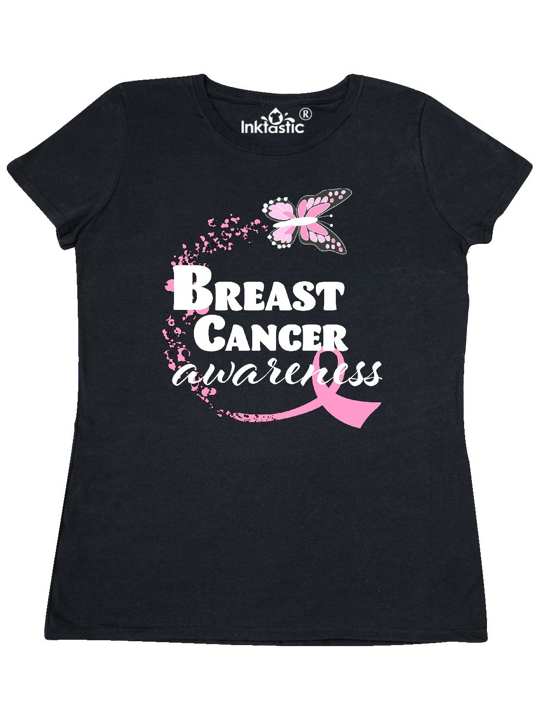 INKtastic Breast Cancer Awareness Butterfly and Ribbon Women's T