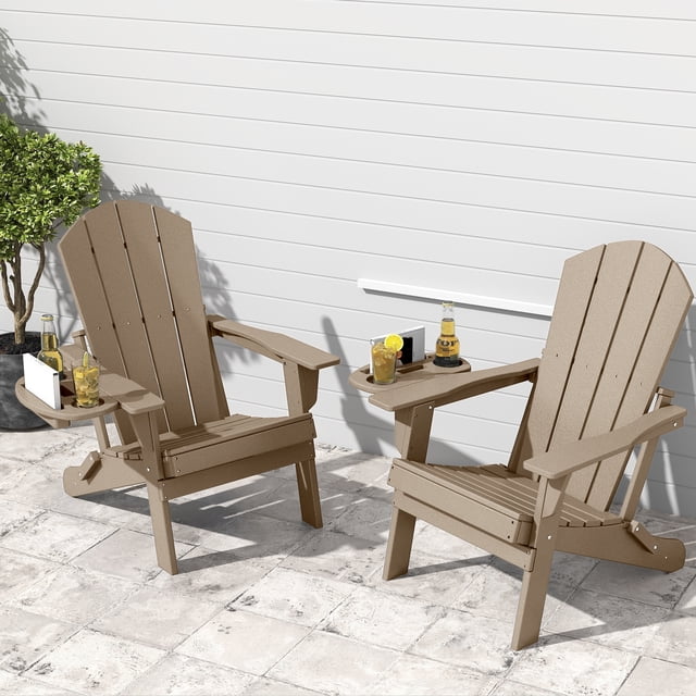 FOOWIN Chaises Adirondack Pliantes en HDPE, Ensemble de 2, Brun