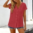 thumbnail image 4 of YUGYXL Womens Summer Tops Short Sleeve Button Down Shirts Casual V Neck T Shirts Pleated Front Loose Fit Tops for Daily Red S, 4 of 7