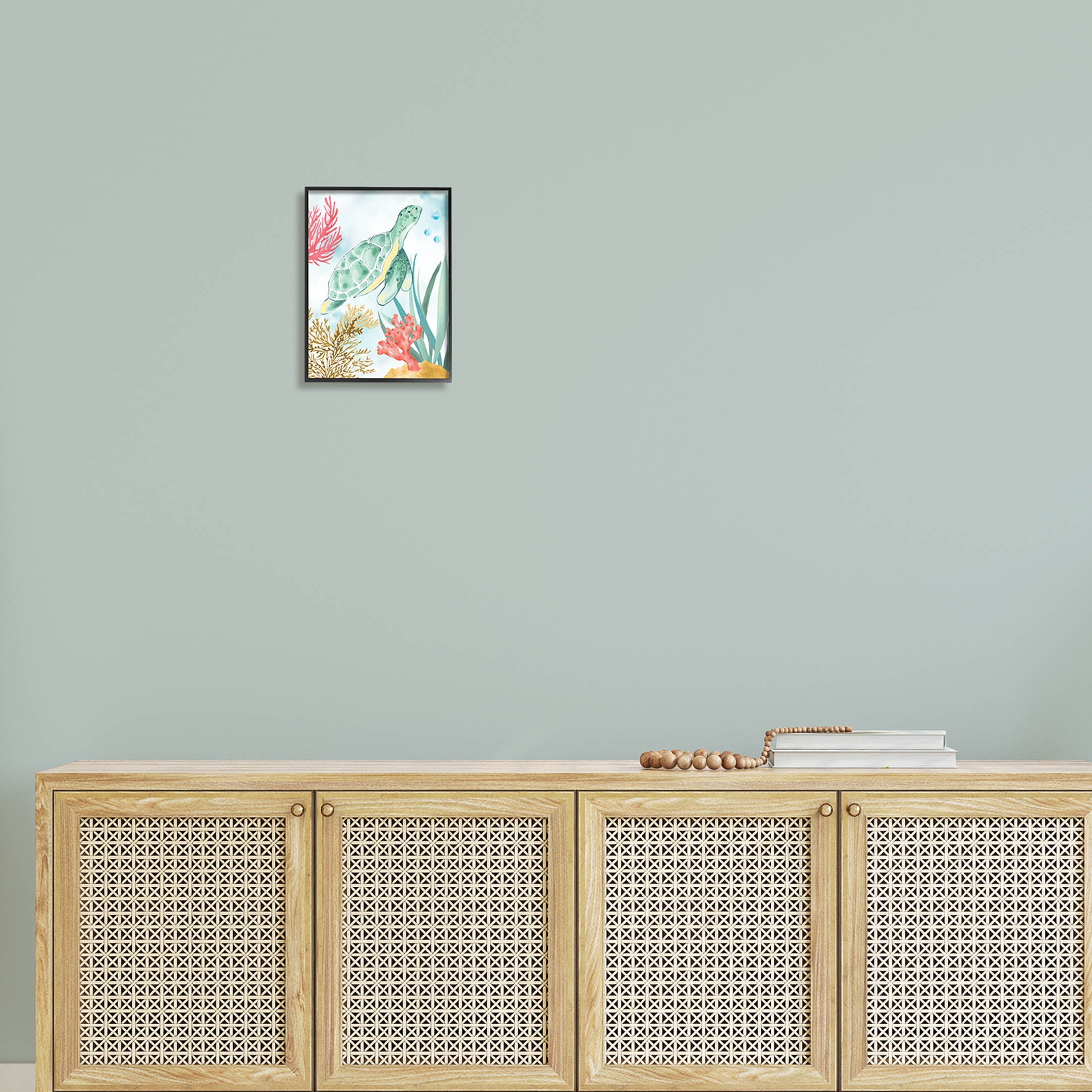 Stupell Industries Turtle Coral Reef Bubbles Graphic Art Black Framed Art Print Wall Art, Design by House of Rose