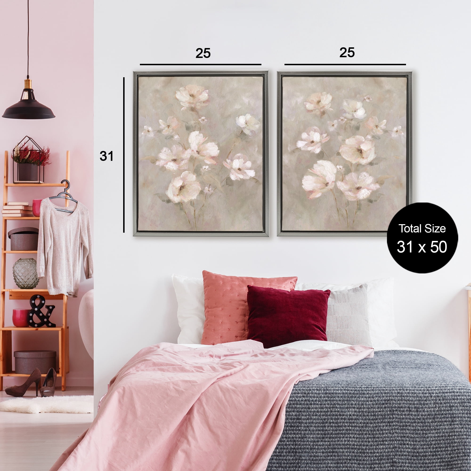 Stupell Industries Arranged Blush Blossoms 2 Piece Gray Framed Floater Canvas Set, design by Carol Robinson