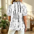 thumbnail image 6 of Boho Patchwork Print Blouse for Women, V-Neck Short Sleeve Button Down Top with Puff Sleeves - Colorful Casual Summer Tunic Shirt for Vacation & Beach White S, 6 of 6