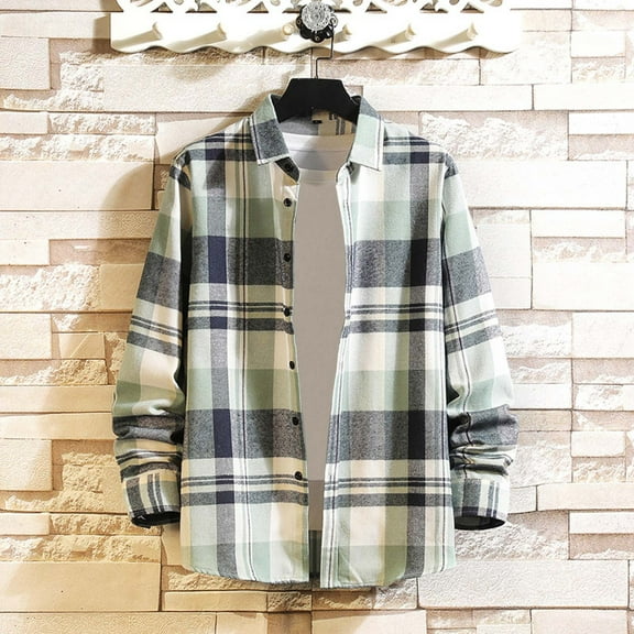 ZRGHAOYLQ Mens Big And Tall Plaid Flannel Jacket Plus Size Button Down Long Sleeve Shirts Tops Lapel Collar Shacket Jackets