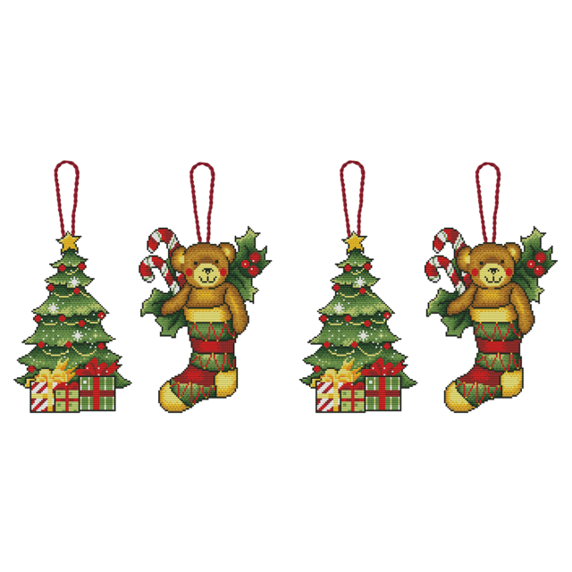 Bordado Oso Navidad Impreso 11CT para Manualidades Caseras Arte DIY Rojo
