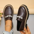 thumbnail image 4 of Penny Loafers for Women Sparkly Rhinestone Chain Chunky Lug Sole Heeled Casual Dress Shoes Slip on Walking Shoes Brown Size 6.5, 4 of 6