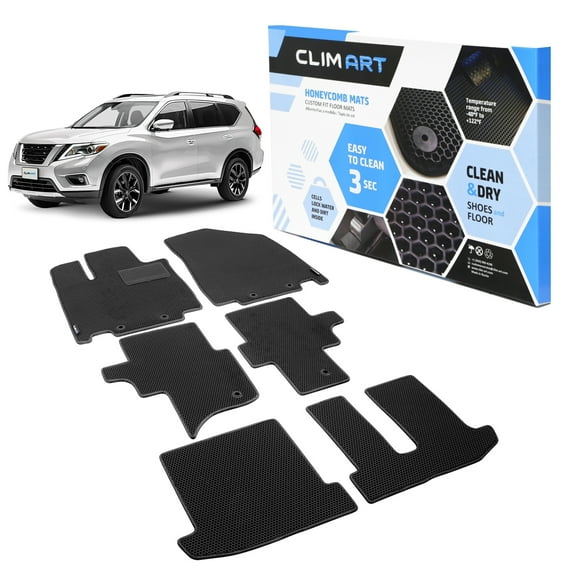 CLIM ART All-Weather Car Floor Mats Compatible with Nissan Pathfinder 2013-2020, Custom-Fit Heavy-Duty Floor Liners for Cars & SUVs, Car Accessories for Men & Women, Black - FL011516226