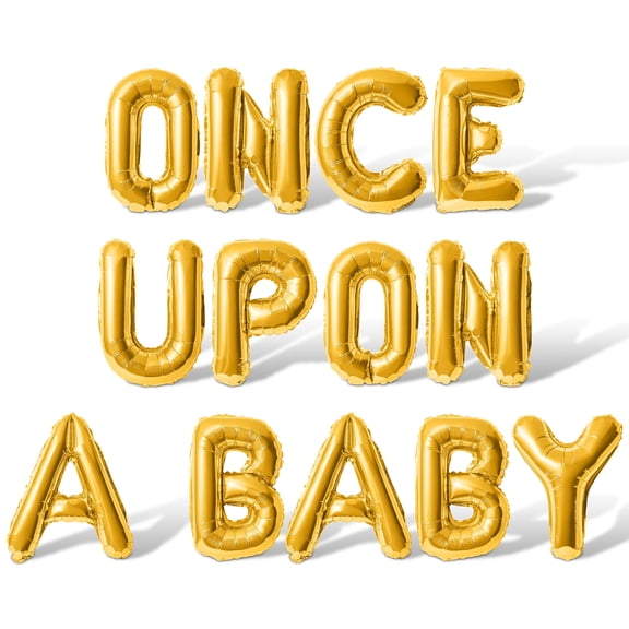Letter Balloons - ONCE UPON A BABY 16" Inch Alphabet Letters Foil Mylar Balloon Baby Shower Party Banner (Gold)